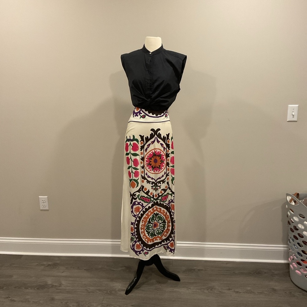 ba&sh Cream Multicolor Patterned Maxi Skirt